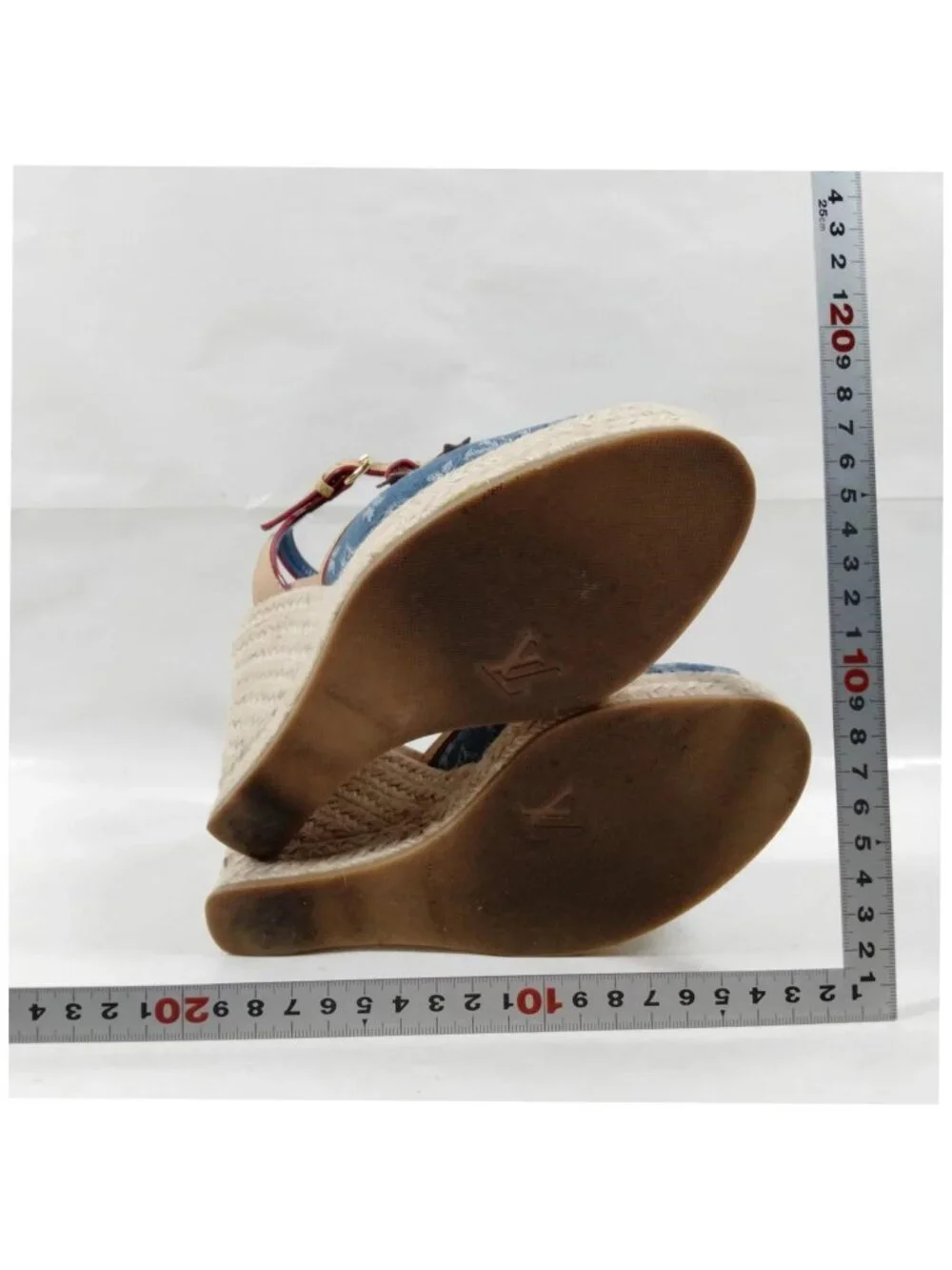Authentic Louis Vuitton Monogram Denim Espadrille Wedge Sandals